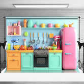 Lofaris Bright Blue Kitchen Refrigerator Photo Backdrop